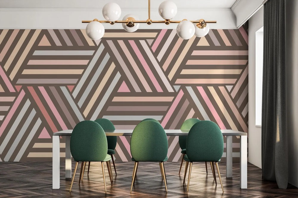 Bold Pastel Geometric wallpaper / Peel & Stick Striped Retro wall mural / Triangle Pattern mural – Removable Self-adhesive or Non-Pasted