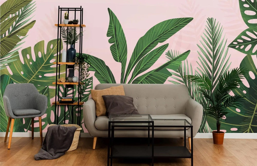 Lush Palm Leaves wallpaper / Peel & Stick Tropical Foliage wall mural / Botanical Jungle mural – Removable Self