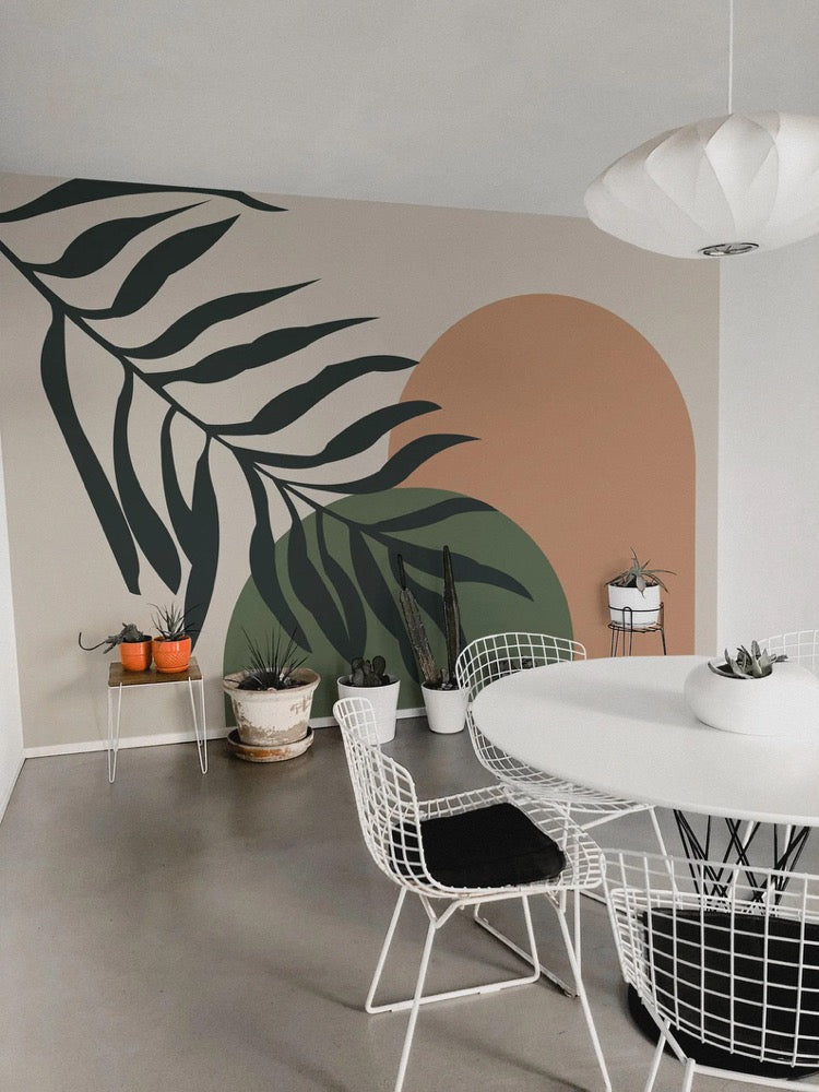 Sage arch removable vinyl mural / Peel and stick Boho pattern wallpaper / Boho mural print - Peel & Stick or Non-Pasted