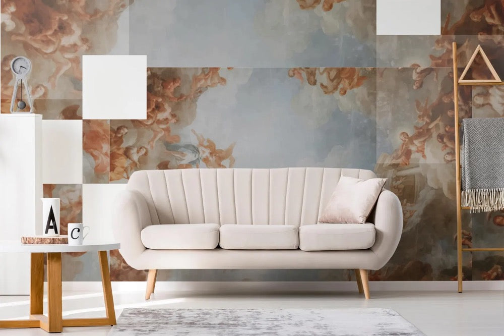 Ceiling Painting wallpaper / Peel & Stick Vintage Pixel Art wall mural / Distorted Baroque Sky mural – Removable Self-adhesive