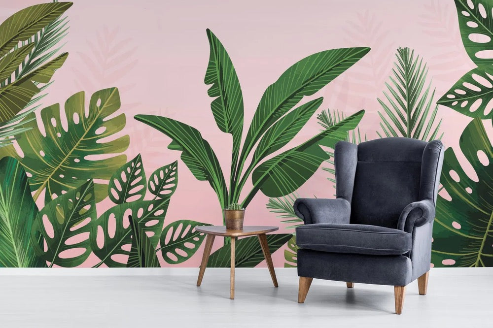 Lush Palm Leaves wallpaper / Peel & Stick Tropical Foliage wall mural / Botanical Jungle mural – Removable Self