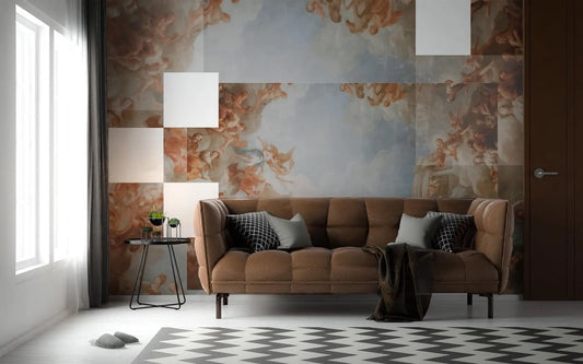 Ceiling Painting wallpaper / Peel & Stick Vintage Pixel Art wall mural / Distorted Baroque Sky mural – Removable Self-adhesive